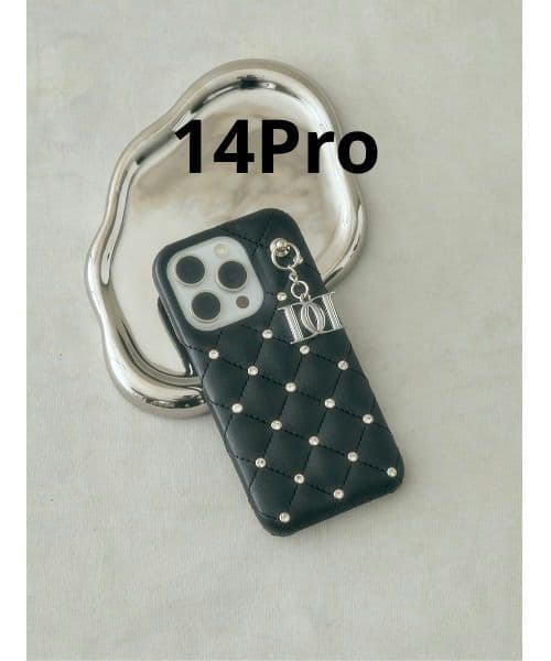 Darich キルティングビジューDDチャームiPhoneケース　14Pro　黒