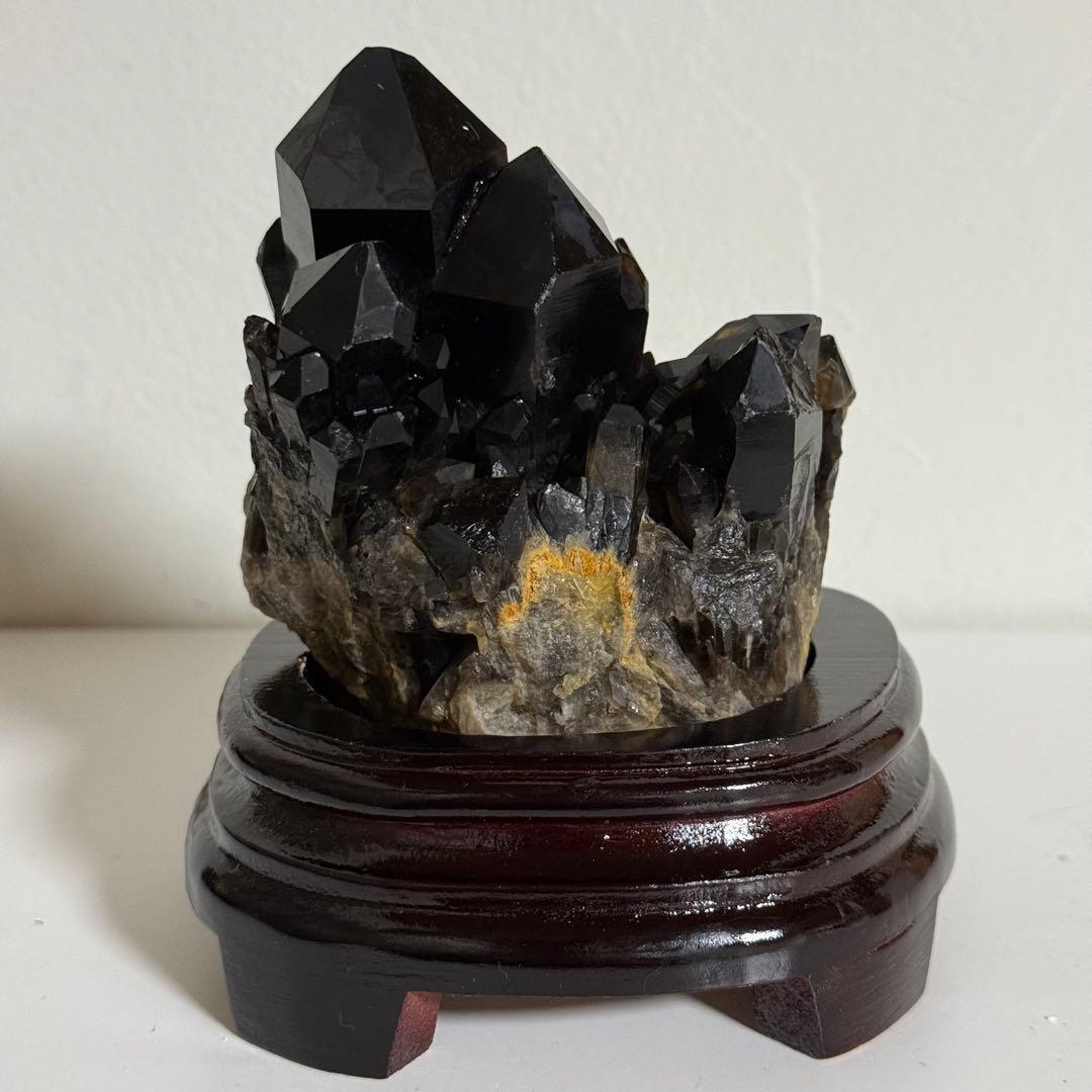 黒水晶 モリオン クラスター 台座付 漆黒 コンゴ産 原石 天然石 魔除け