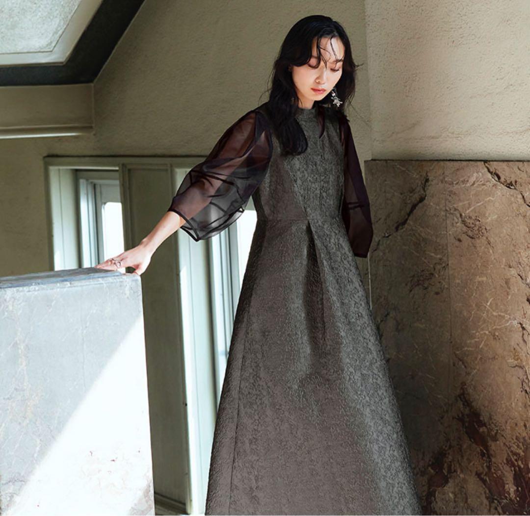 ルイルエブッティック　シアーランタンスリーブふくれジャカードドレス