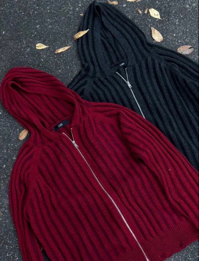 【即完】RADIANT ribknit zip damage hoodie
