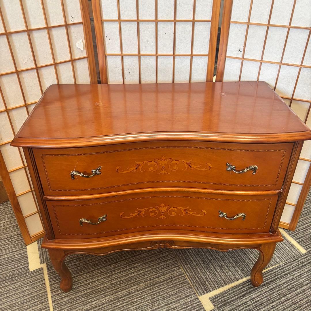 イタリア製 2段チェスト 象嵌 花柄 猫脚 ワイドチェスト クラシック 欧風