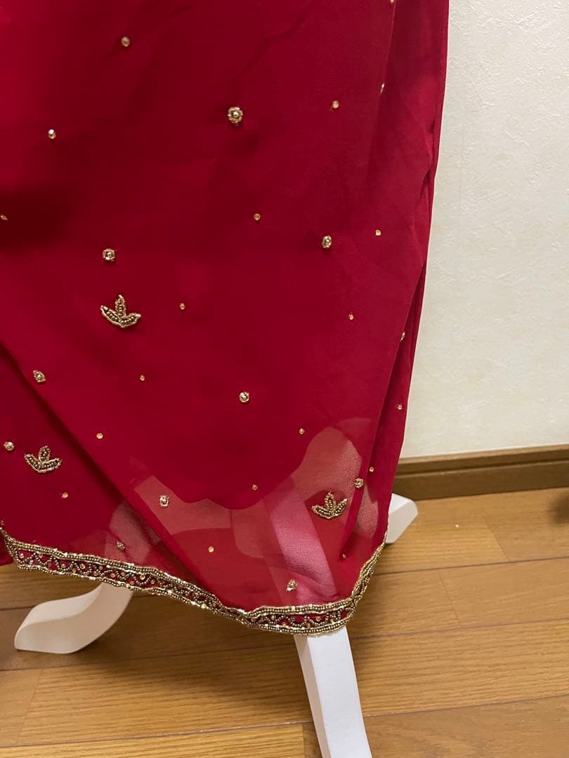 インド民族衣装高級レッド刺繍クルタセット／豪華インドパーティードレス【OT14】