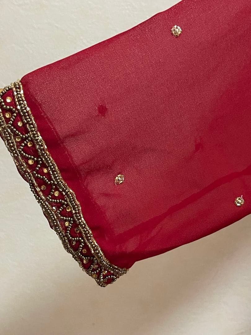 インド民族衣装高級レッド刺繍クルタセット／豪華インドパーティードレス【OT14】