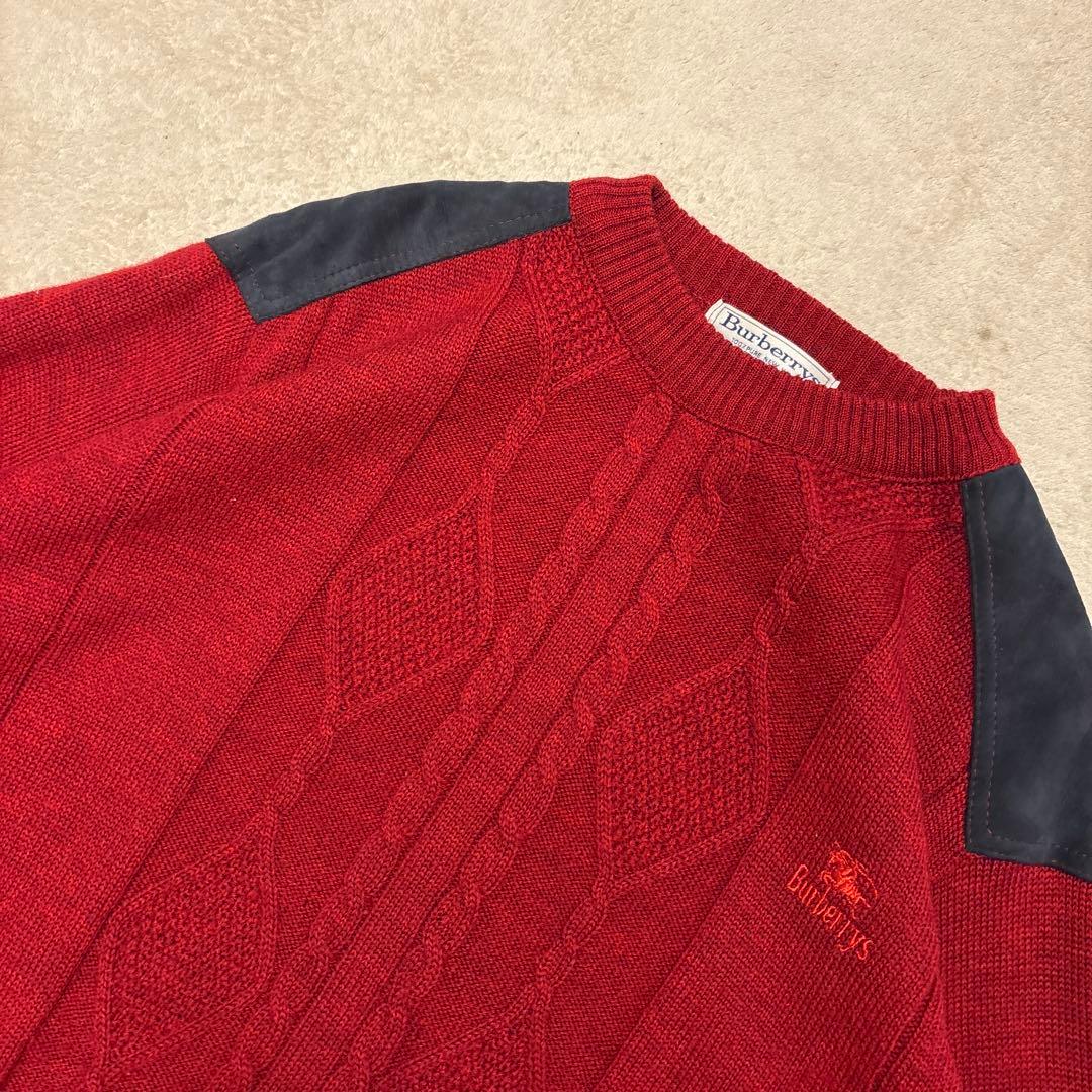 美品⭐️90s burberry ハイゲージ エルボーパッチ　ニット　ホース刺繍