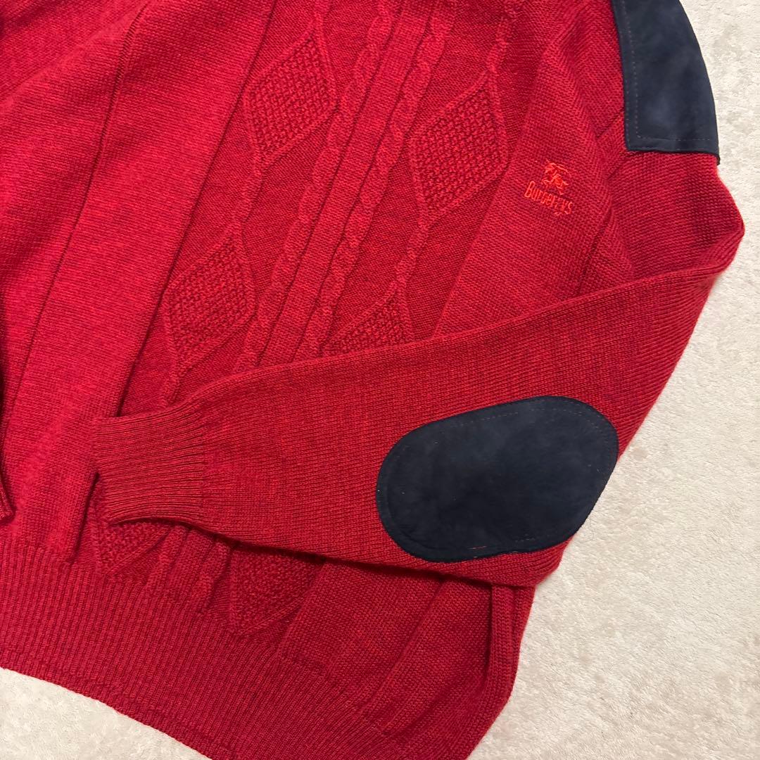 美品⭐️90s burberry ハイゲージ エルボーパッチ　ニット　ホース刺繍