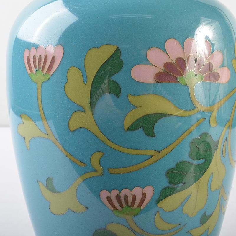 七宝焼　花文　花瓶　唐木台付　時代箱　C　R6204