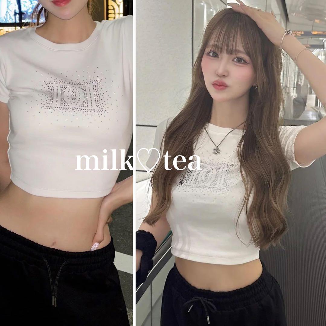 新品タグ付 ホワイト ダーリッチ シャイニーDDロゴコンパクトTシャツ フリー