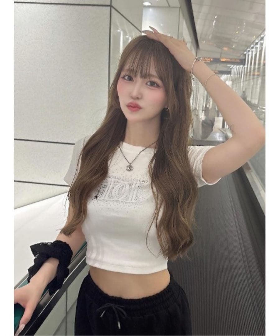 新品タグ付 ホワイト ダーリッチ シャイニーDDロゴコンパクトTシャツ フリー