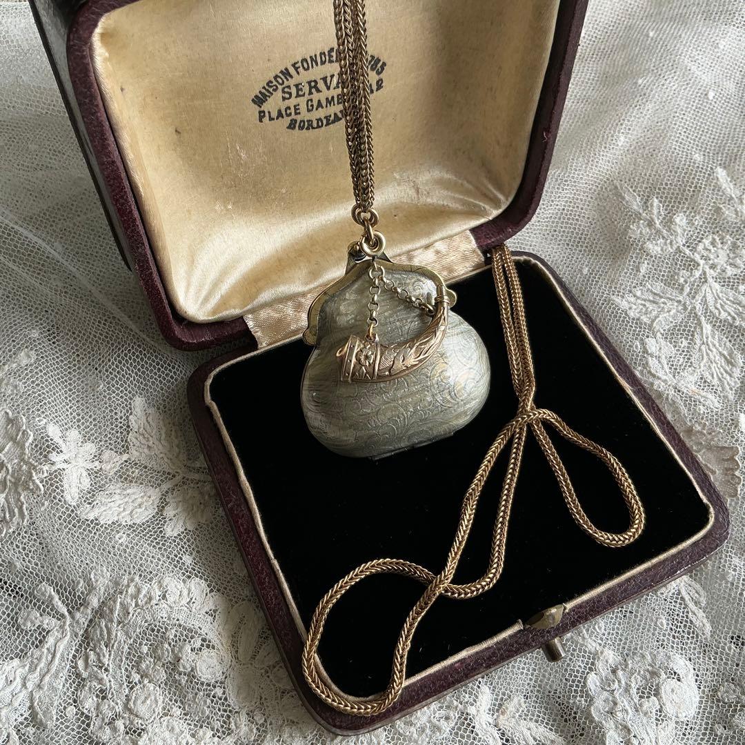 ♡レア♡　フランスアンティーク　ペンダント　ミニチュア　小さなパース　ピルケース