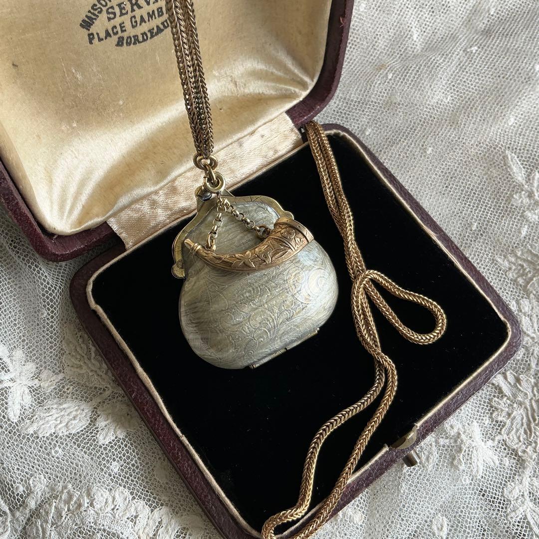 ♡レア♡　フランスアンティーク　ペンダント　ミニチュア　小さなパース　ピルケース