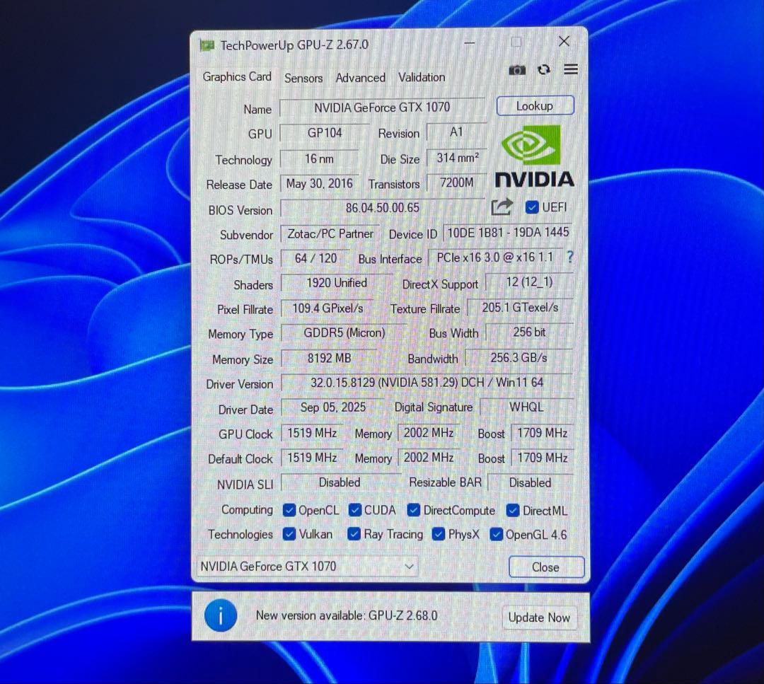 ZOTAC GeForce GTX1070 グラフィックボード