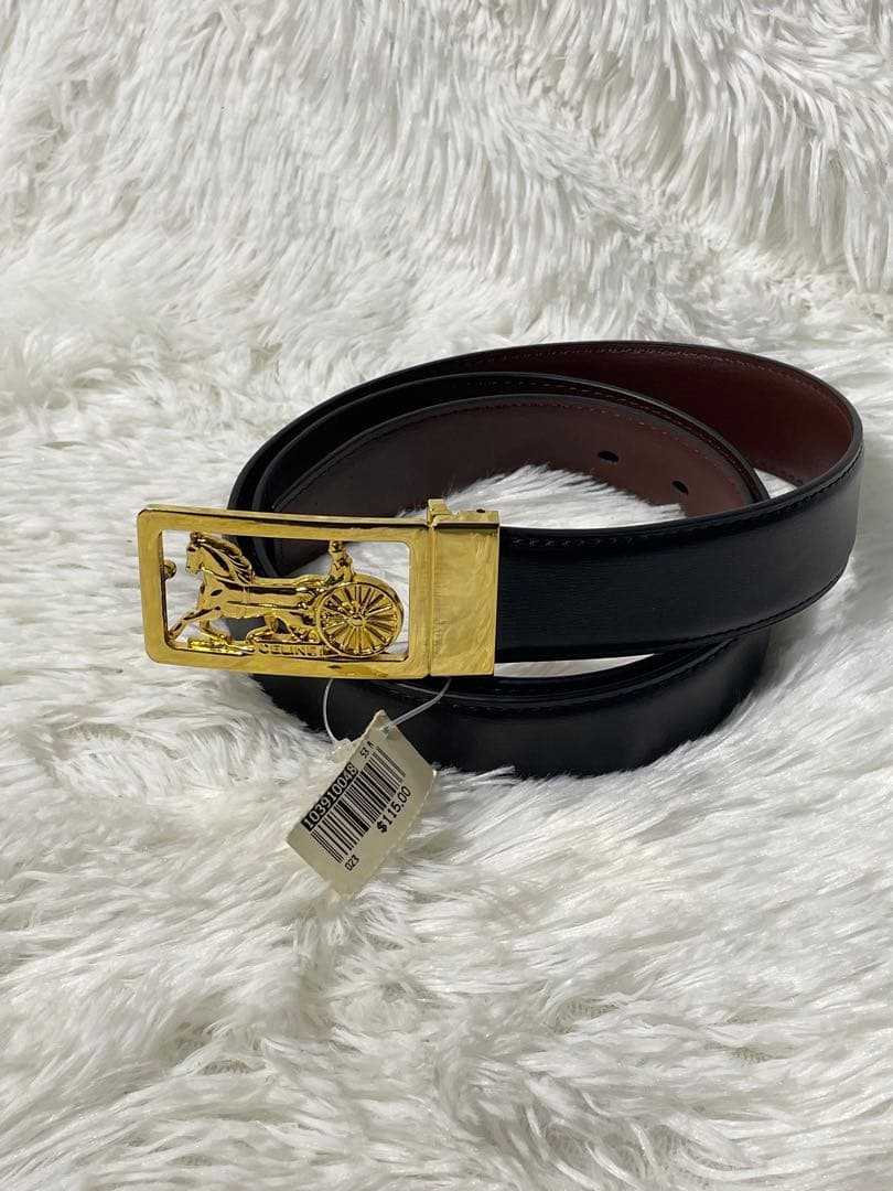 美品　CELINE セリーヌ 馬車 バックル レザーベルト 黒 イタリア製