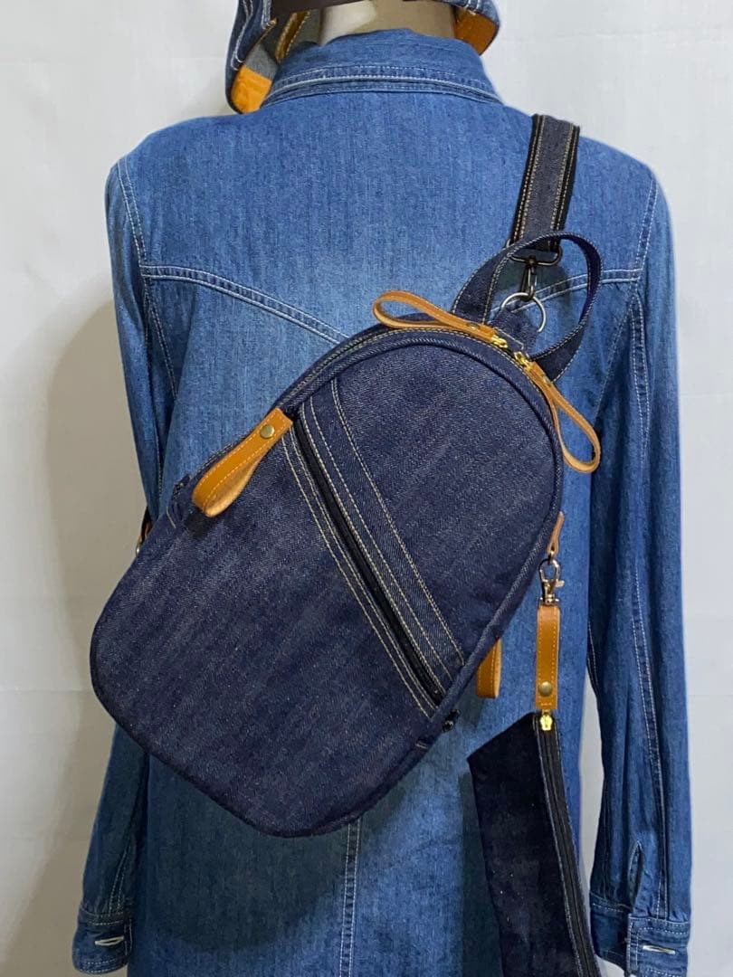 男女兼用☆岡山デニム☆リュック対応☆ワンショルダー☆ポーチ付き