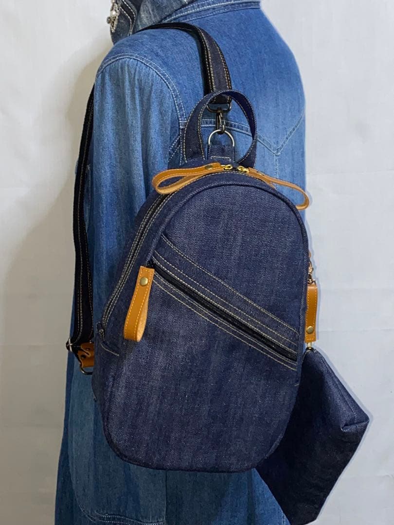 男女兼用☆岡山デニム☆リュック対応☆ワンショルダー☆ポーチ付き