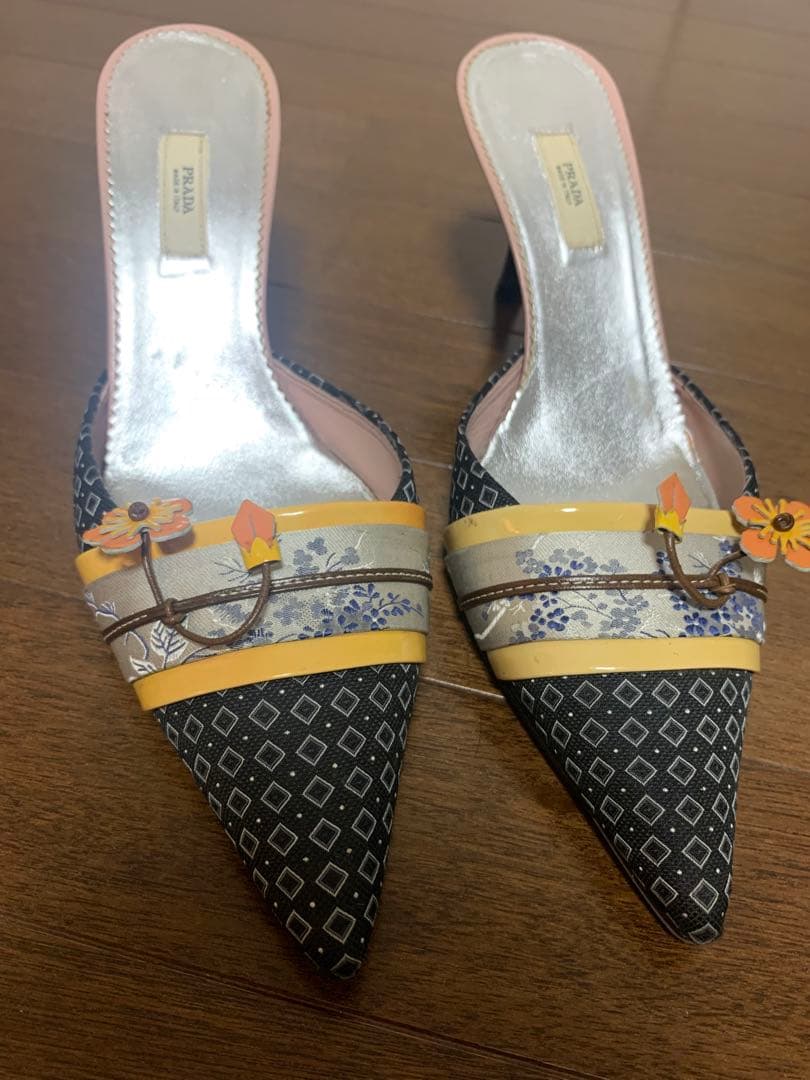 PRADA ヴィンテージ2003年春夏 ミュール　和柄、着物生地