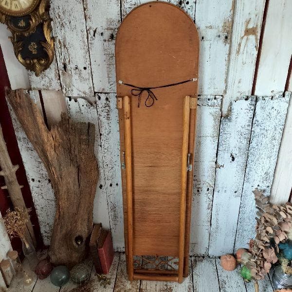 80s ヴィンテージ BLUASTRA ラタン フレーム スタンド ミラー 姿見