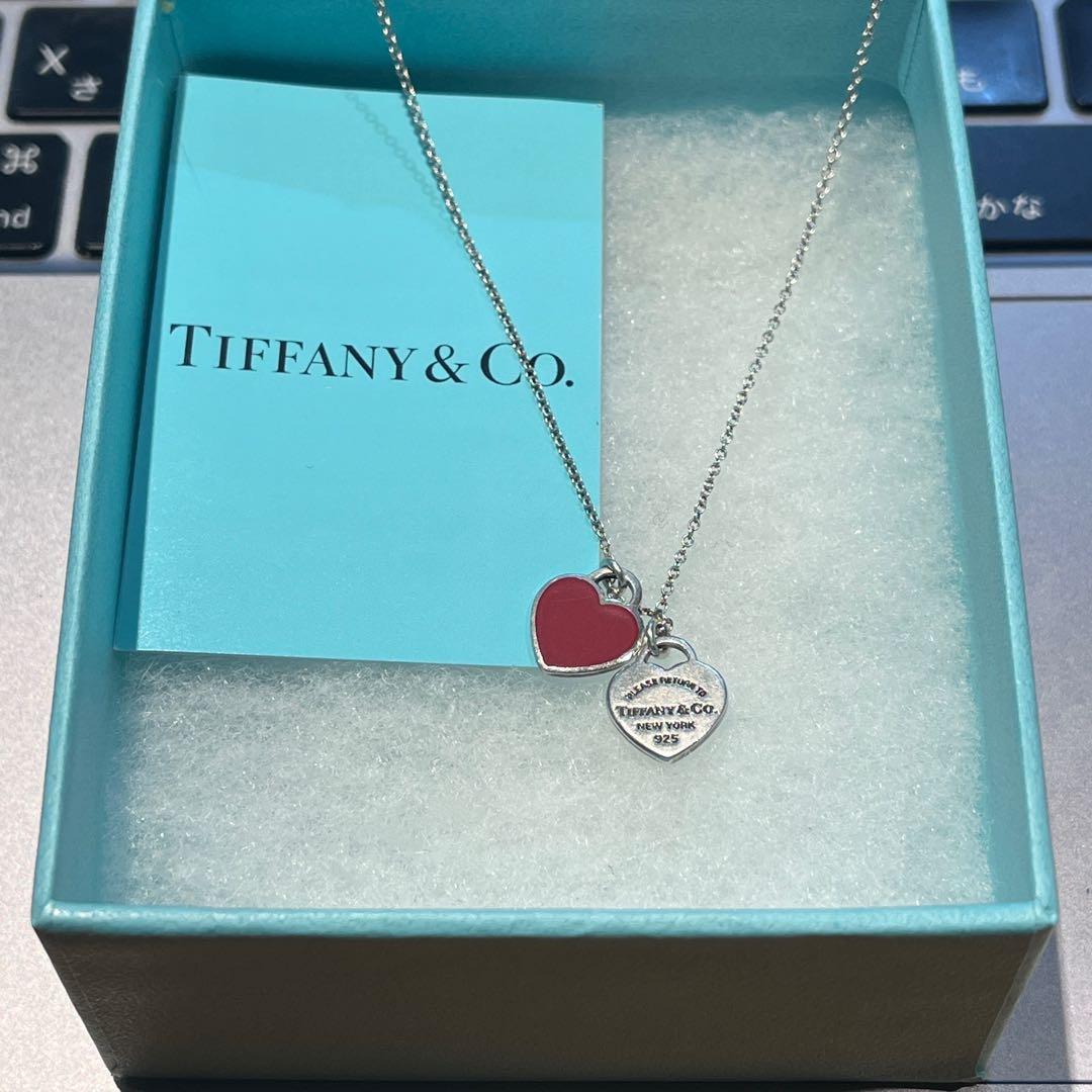 ティファニー レッド ダブル ハート タグ ペンダント ネックレス
