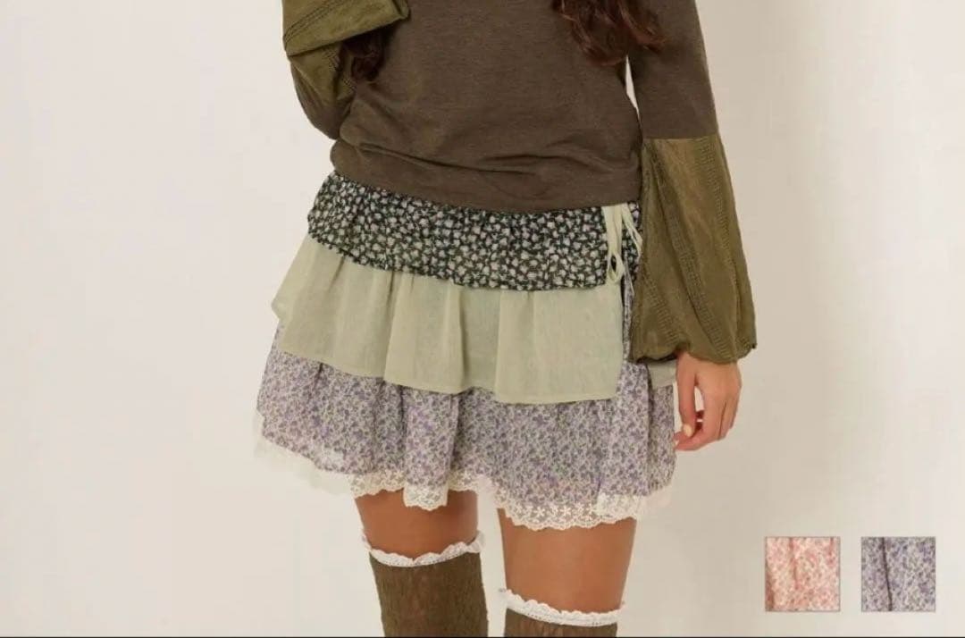 TINA:JOJUN フリルラップレイヤードショートパンツ カーキ