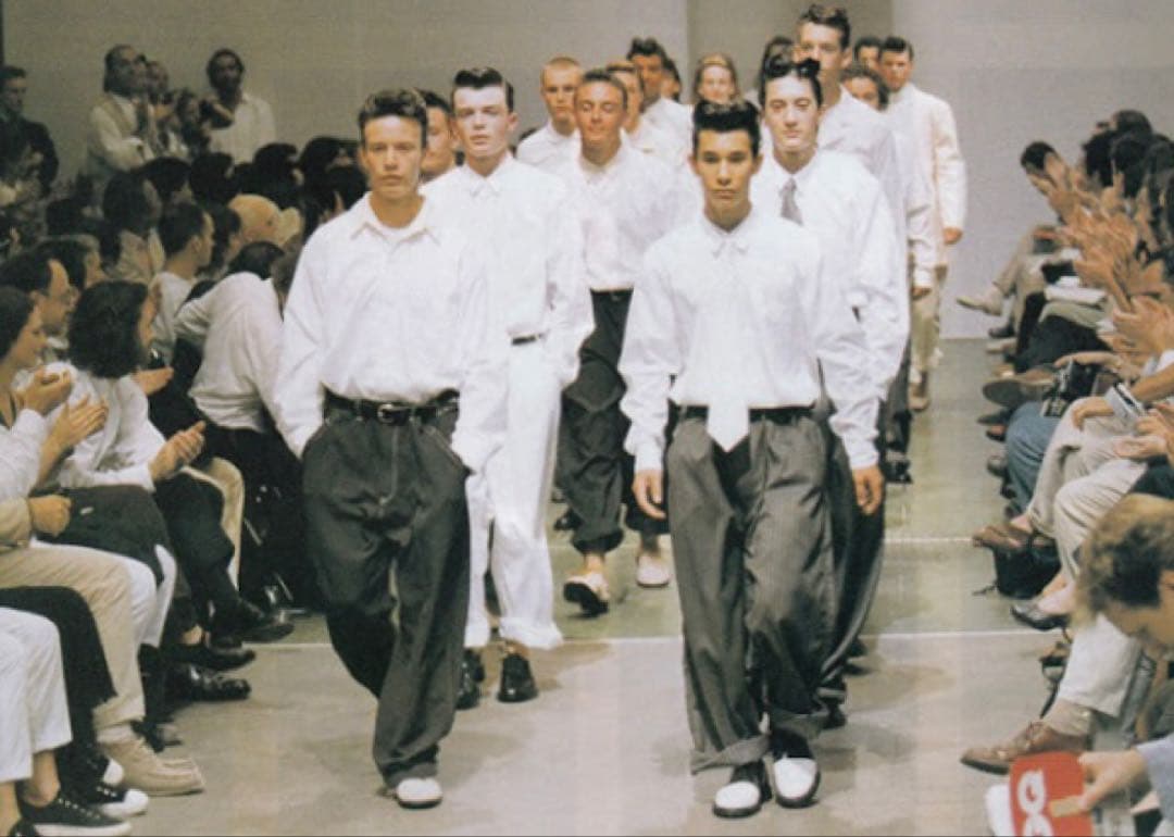 コムデギャルソンオムプリュス　ストライプデザイン　ハイウェストワークパンツ