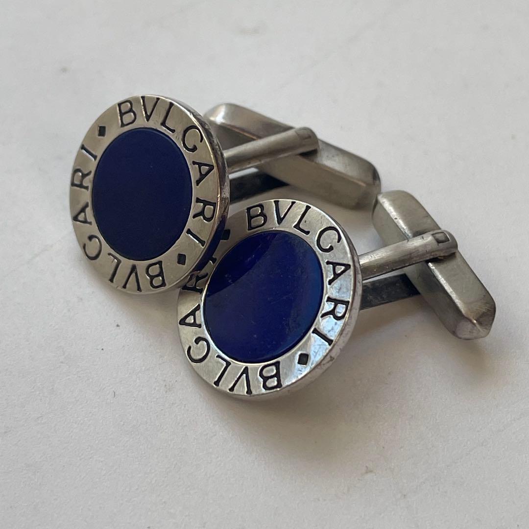 BVLGARI ブルガリ カフスリンクス シルバー925 ラピスカラー ロゴ刻印