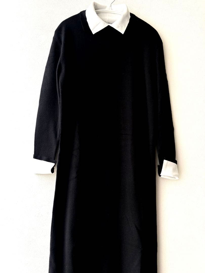 ROOM NO.8 BLACK / ニードル バイカラー カフス ドレス