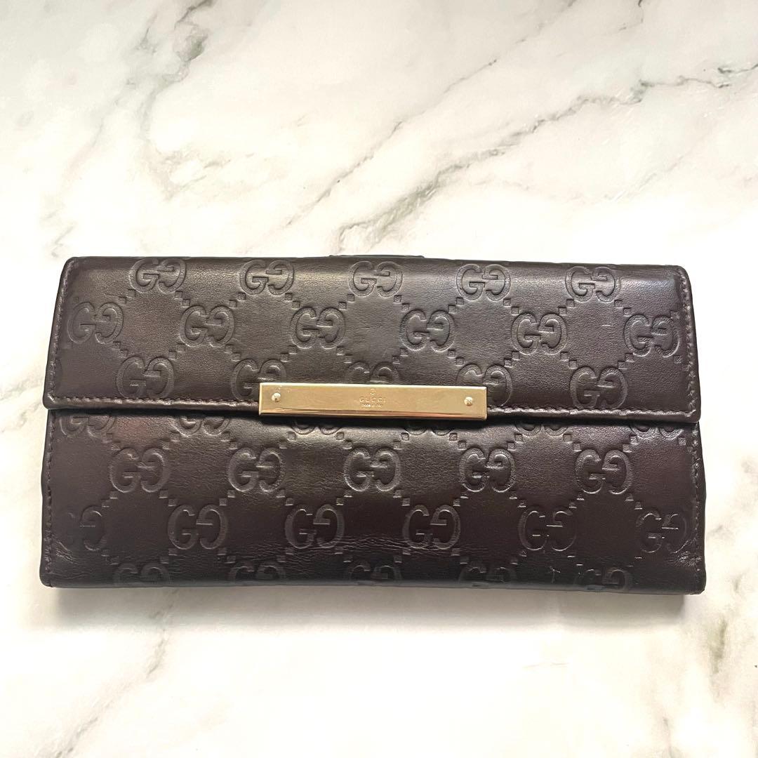 GUCCI グッチ　シマ レザー 長財布　メタルロゴ　wホック　0115-②