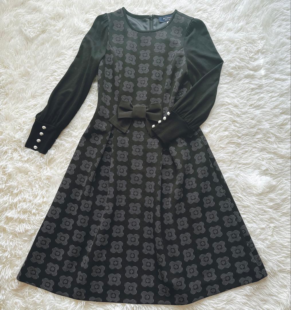 極美品 M’S GRACY エムズグレイシー リボン ワンピース 38