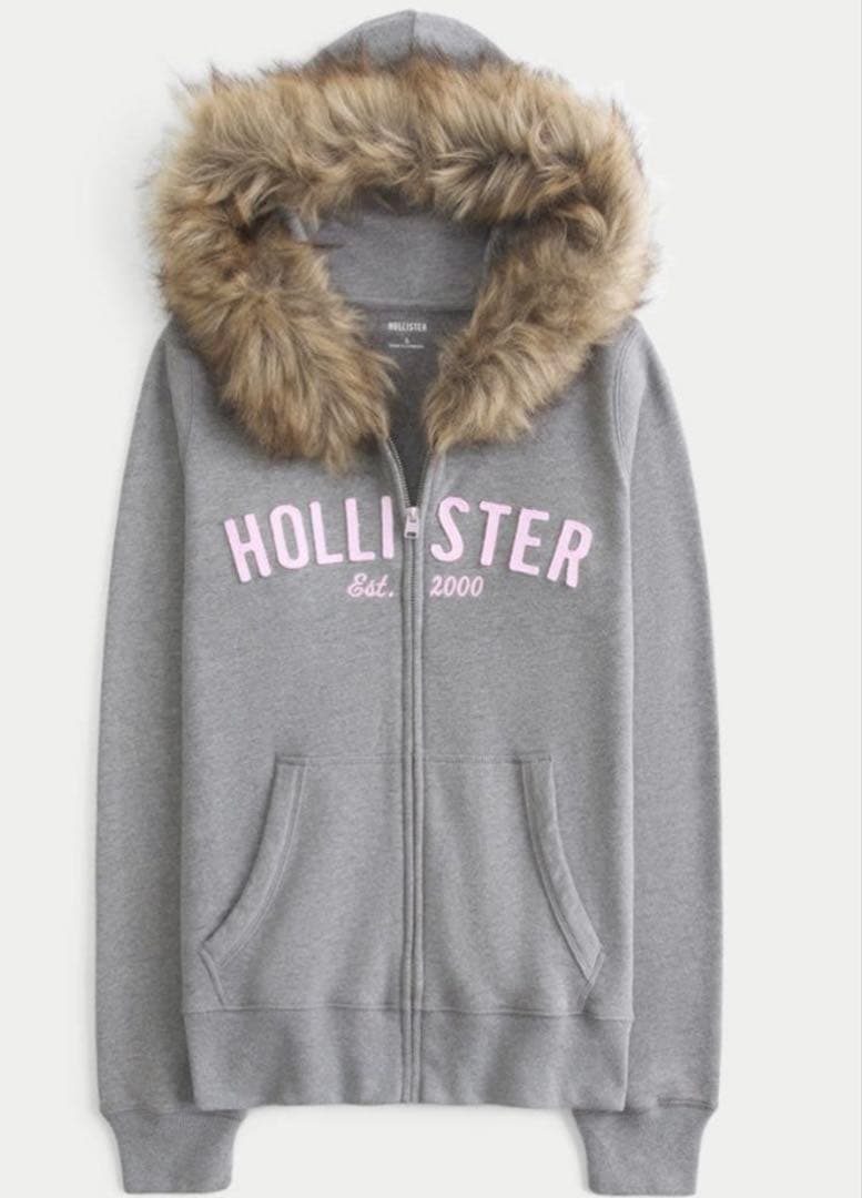 更にお値下げしました！写真有〇Hollister ファー付きグレーパーカー