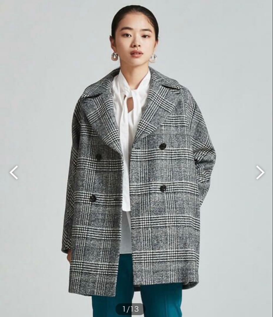 美品 トゥモローランド カシミヤ ブロークングレンチェックダブルブレストコート
