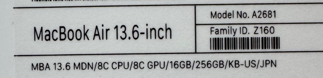 MacBookAir M2 16GB 256GB US ミッドナイト