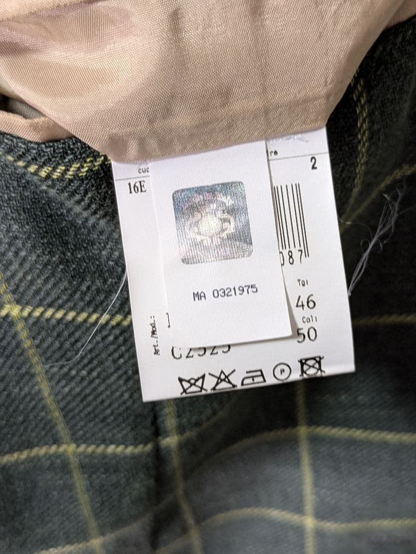 ★ルイジボレッリ メンズテーラードジャケット グリーン 46 本切羽 チェック柄