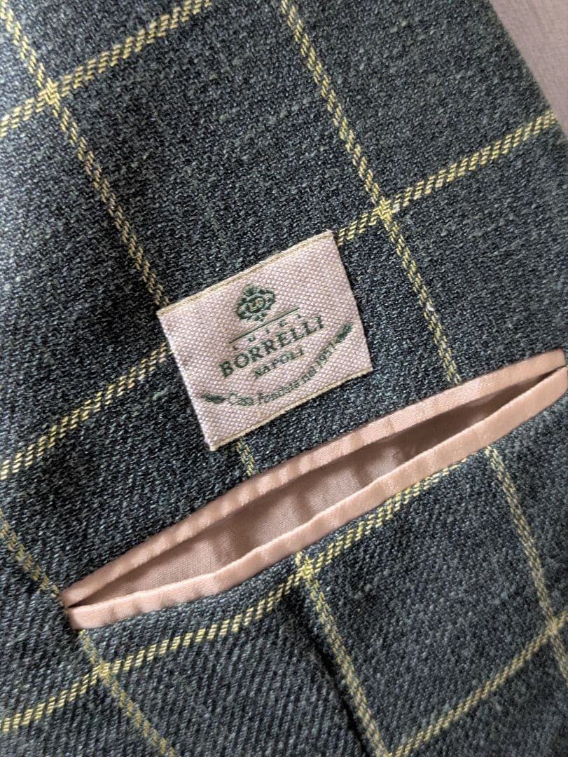 ★ルイジボレッリ メンズテーラードジャケット グリーン 46 本切羽 チェック柄