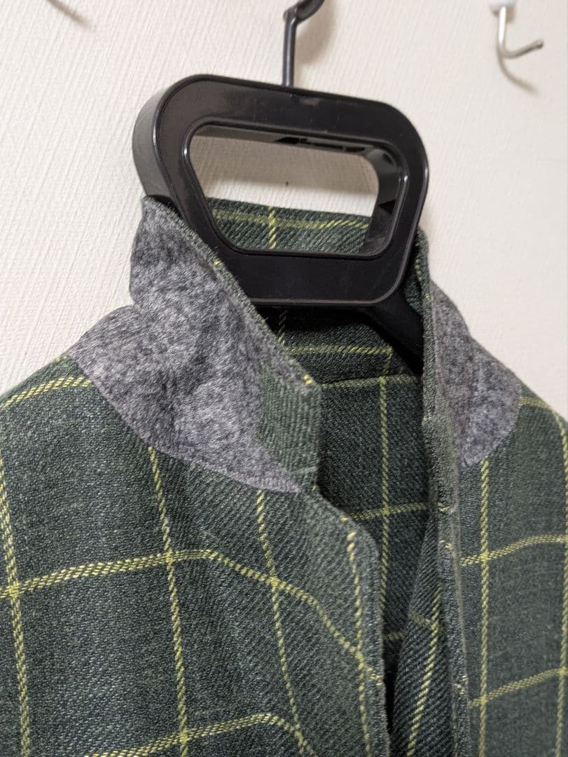★ルイジボレッリ メンズテーラードジャケット グリーン 46 本切羽 チェック柄