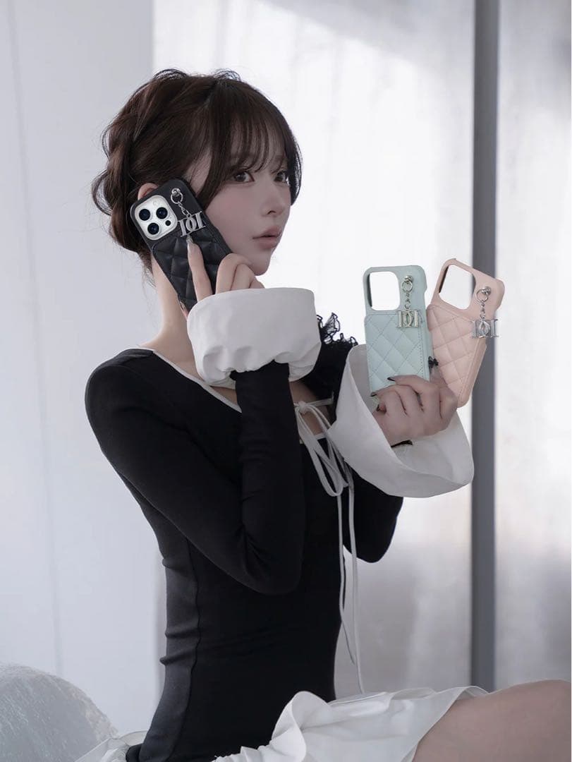 キルティングミラーDDチャームiPhoneケース iPhone15 15 ピンク