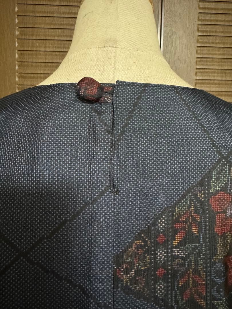 本場大島紬 ロングワンピース たっぷりギャザー 証紙