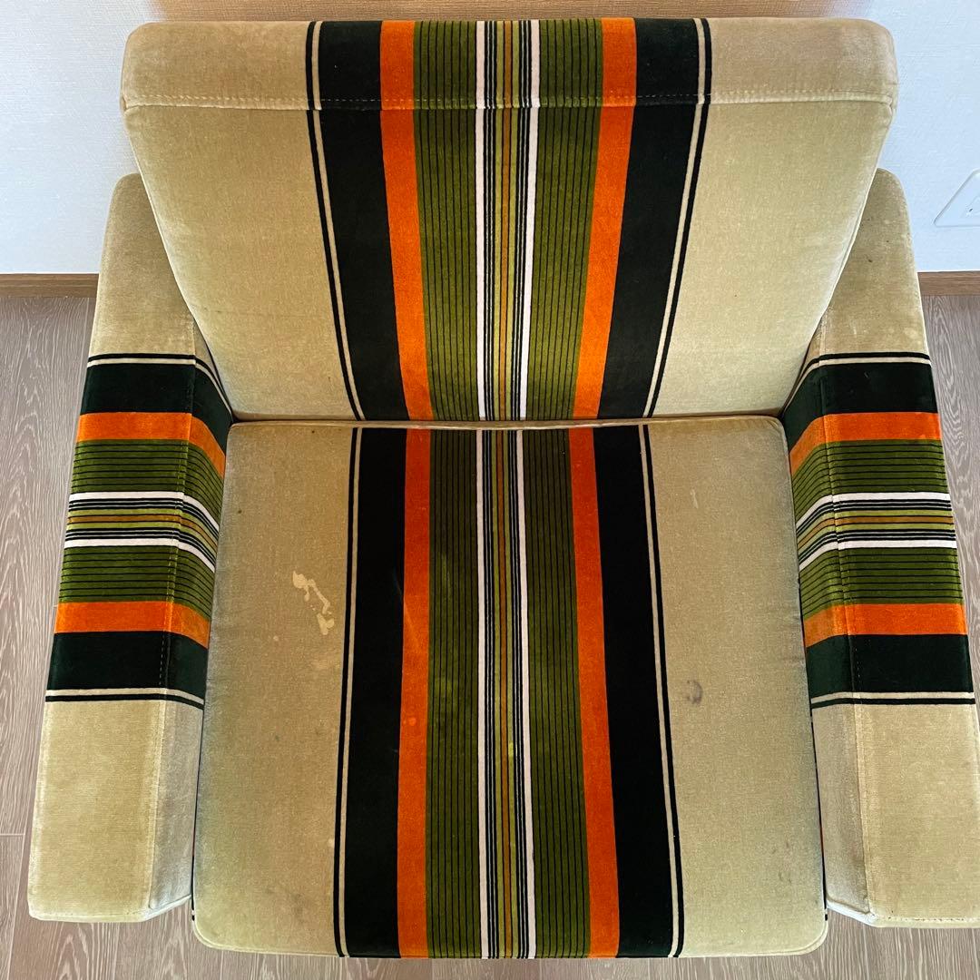 昭和レトロ ストライプ柄モケットソファ ミッドセンチュリー