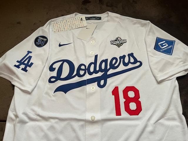 山本由伸WS優勝/MVP記念レプリカWS/34パッチ付ジャージL/US限定品