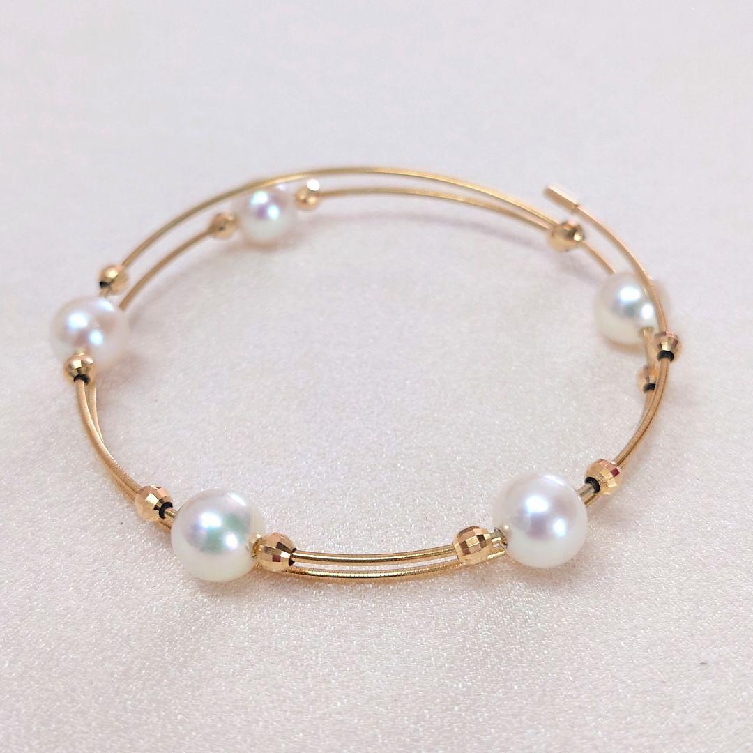 K18 あこや真珠 バングル