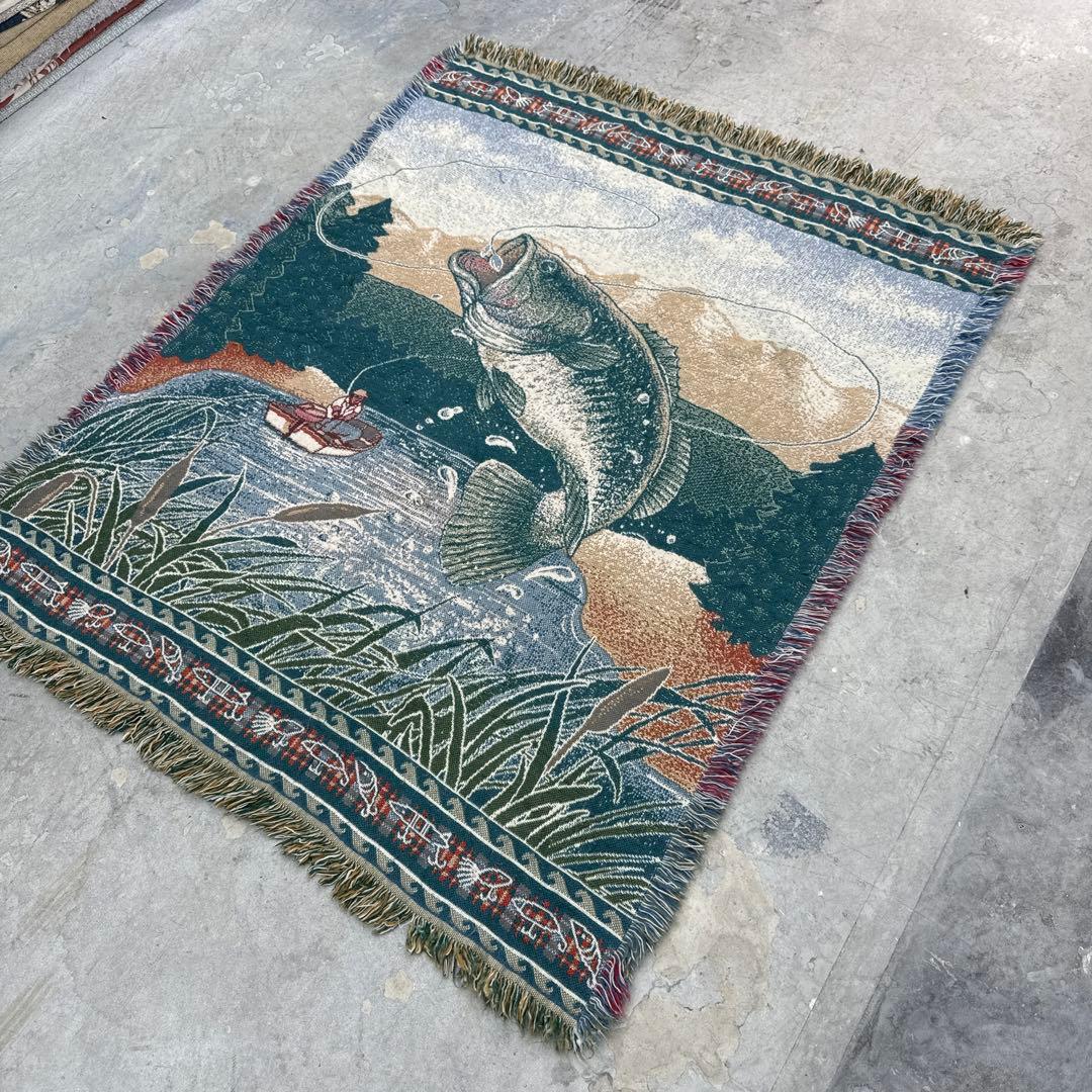 釣り　魚　ブランケット　マルチカバー　ソファーカバー　ラグ　151x121