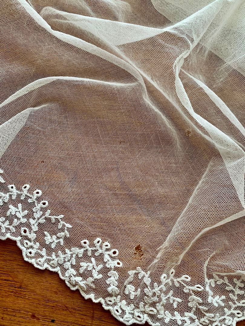 フランスアンティークチュールレースヴェール2点※ エクリュホワイトスカラップ刺繍