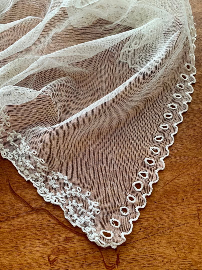 フランスアンティークチュールレースヴェール2点※ エクリュホワイトスカラップ刺繍