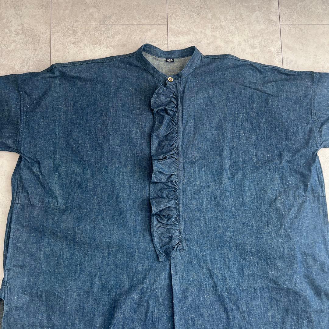 45R デニム　インディゴ　チュニック 長袖　オーバーサイズ　フリーサイズ