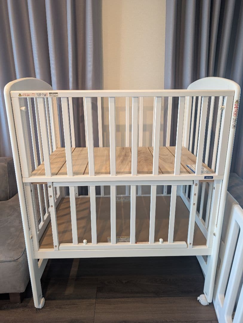 KATOJI　ハイポジションミニベッド アーチ（ホワイト）木製ベビーベッド