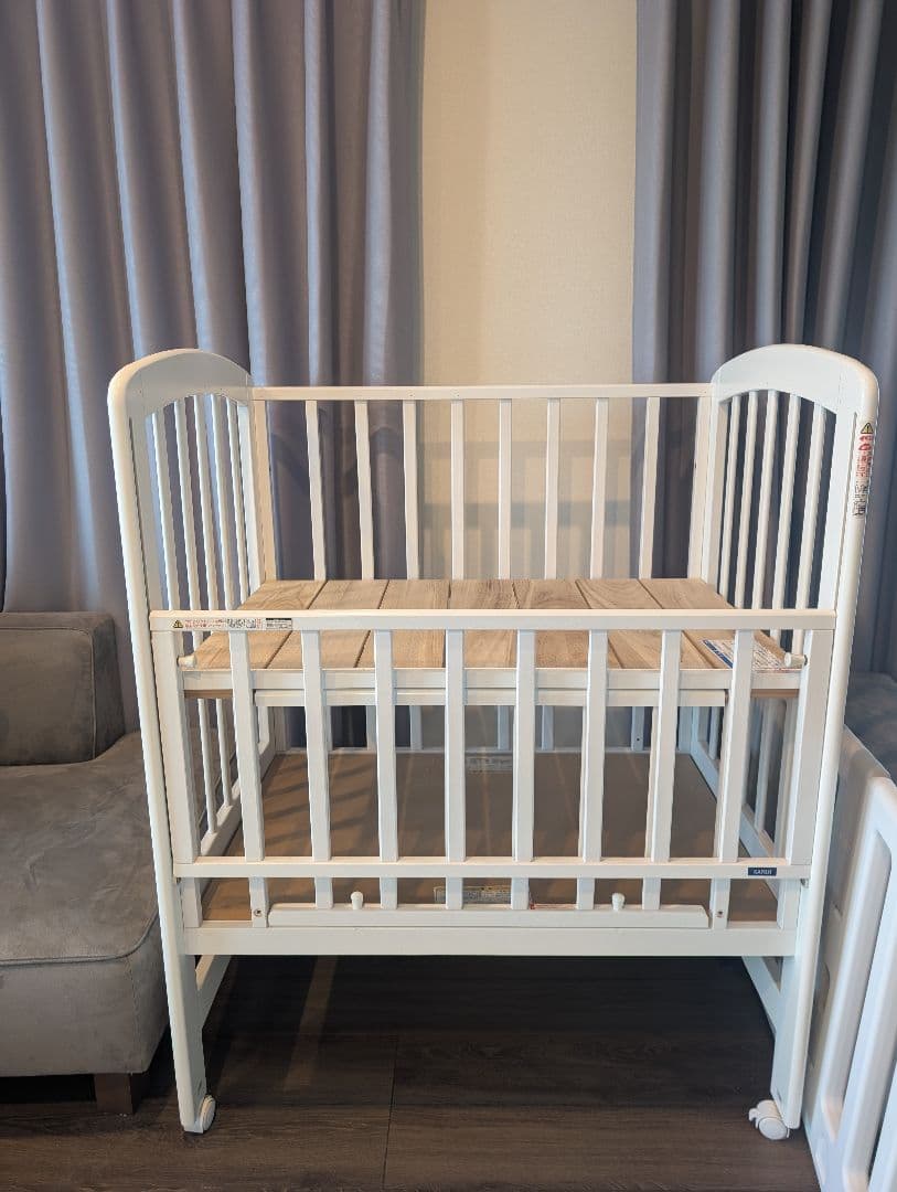 KATOJI　ハイポジションミニベッド アーチ（ホワイト）木製ベビーベッド