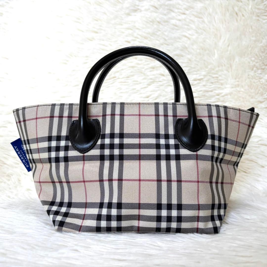 【美品】バーバリーブルーレーベル トートバッグ ナイロン ノバチェック 舟形