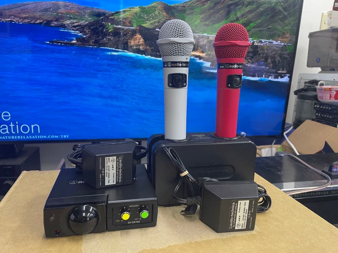 audio-technica ワイヤレスマイクセット 白、ピンク極上！