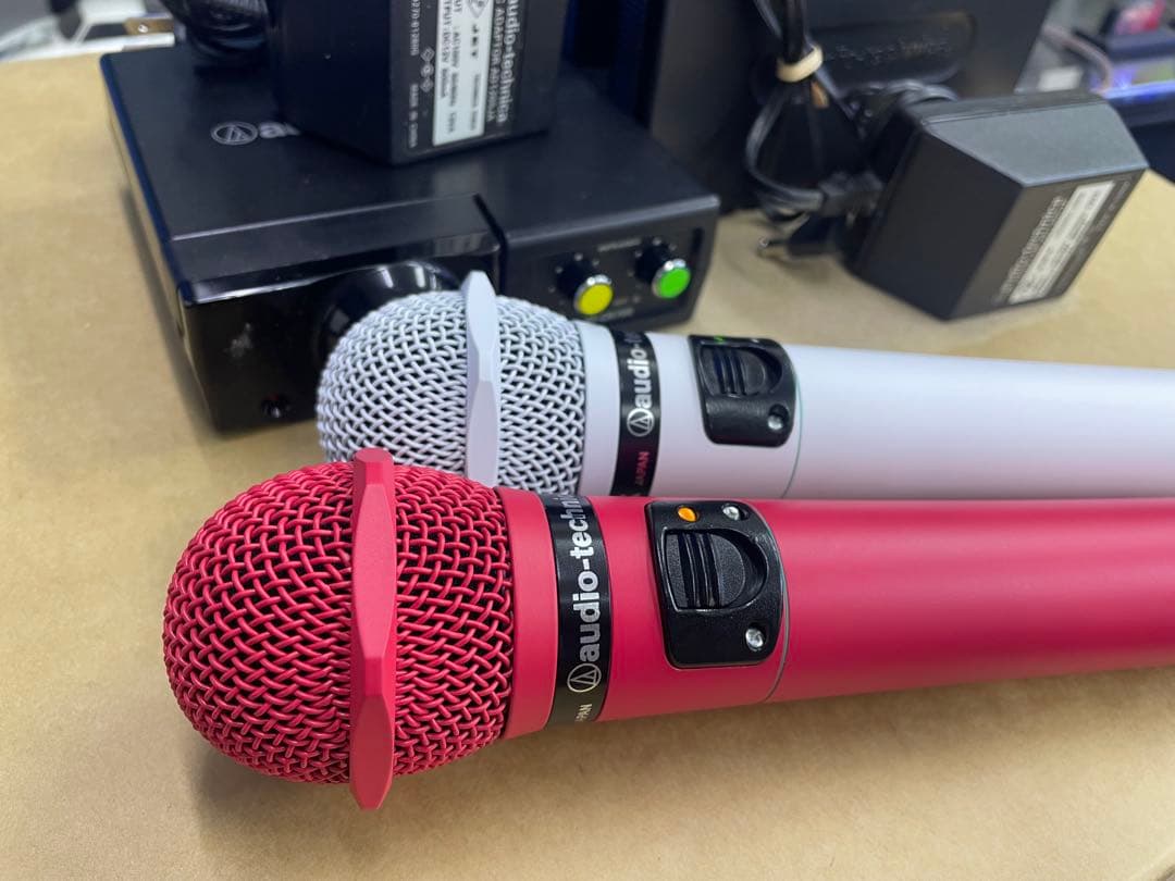 audio-technica ワイヤレスマイクセット 白、ピンク極上！
