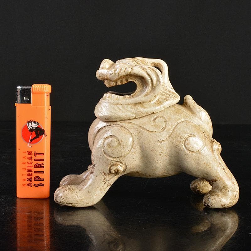 二代　楽吉左エ門　田中常慶作　楽焼　白楽獅子香炉　時代箱付　V　R7444