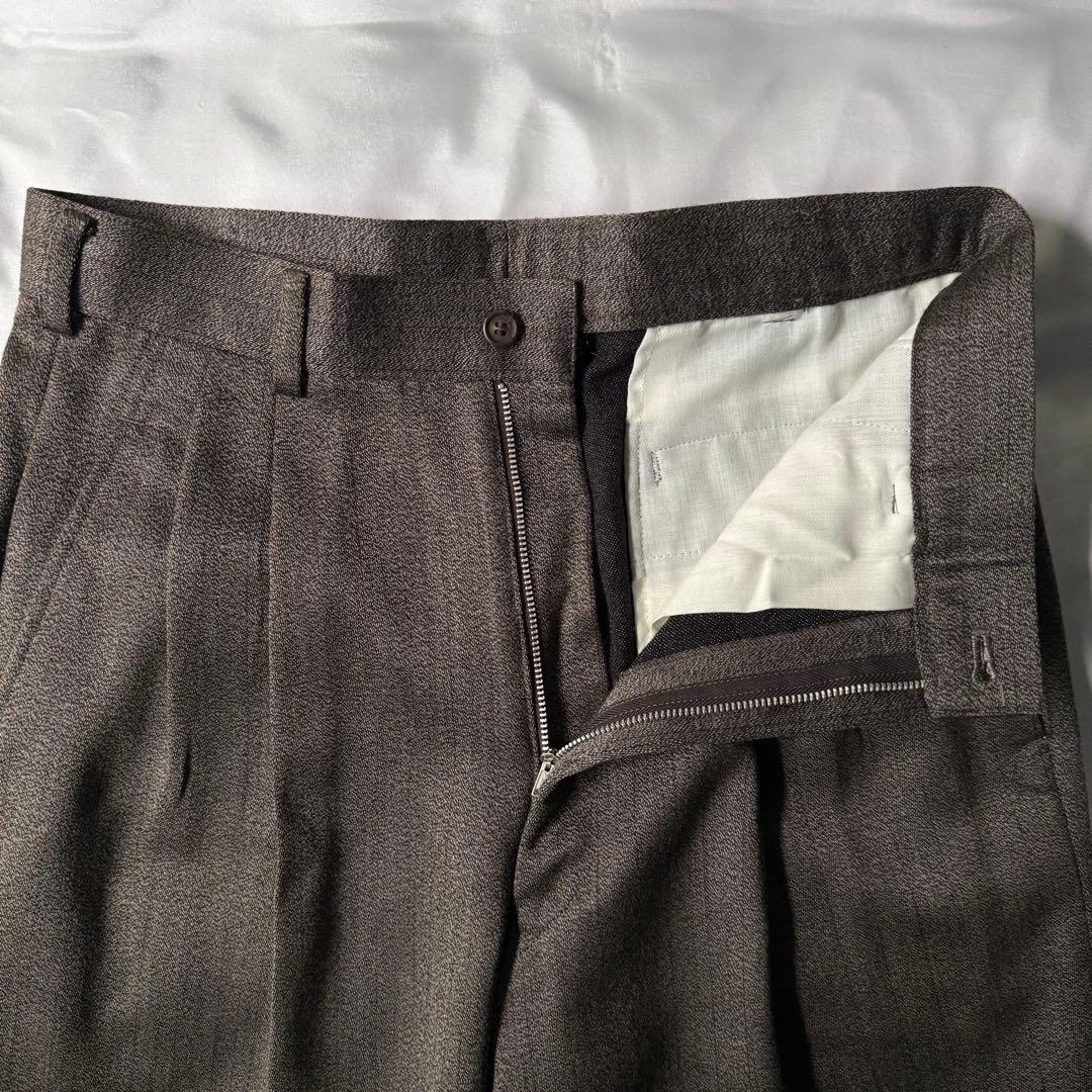 【デッドストック】 90s 織柄 杢糸 ツータック ウール ワイドスラックス