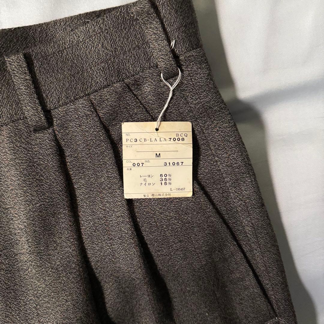 【デッドストック】 90s 織柄 杢糸 ツータック ウール ワイドスラックス